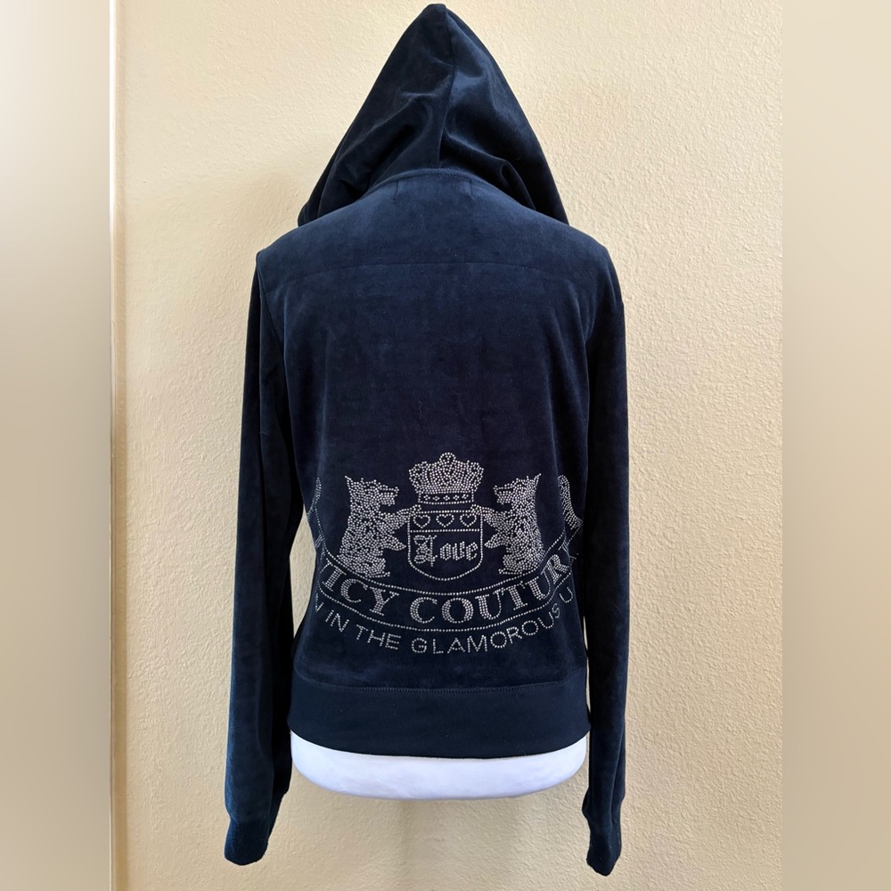 Vintage Juicy Couture Scottie Dogs Women's Navy Velour Hoodie Size Large